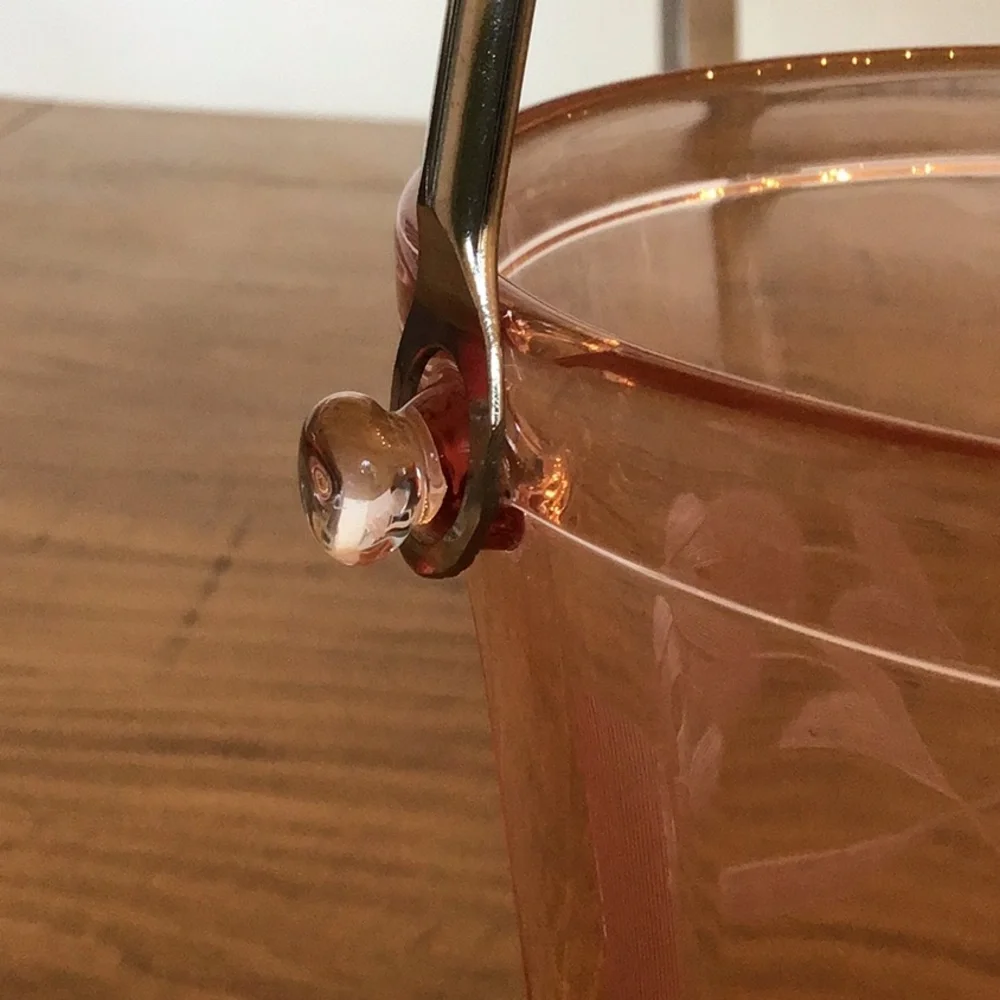 Vintage pink depression glass ice bucket